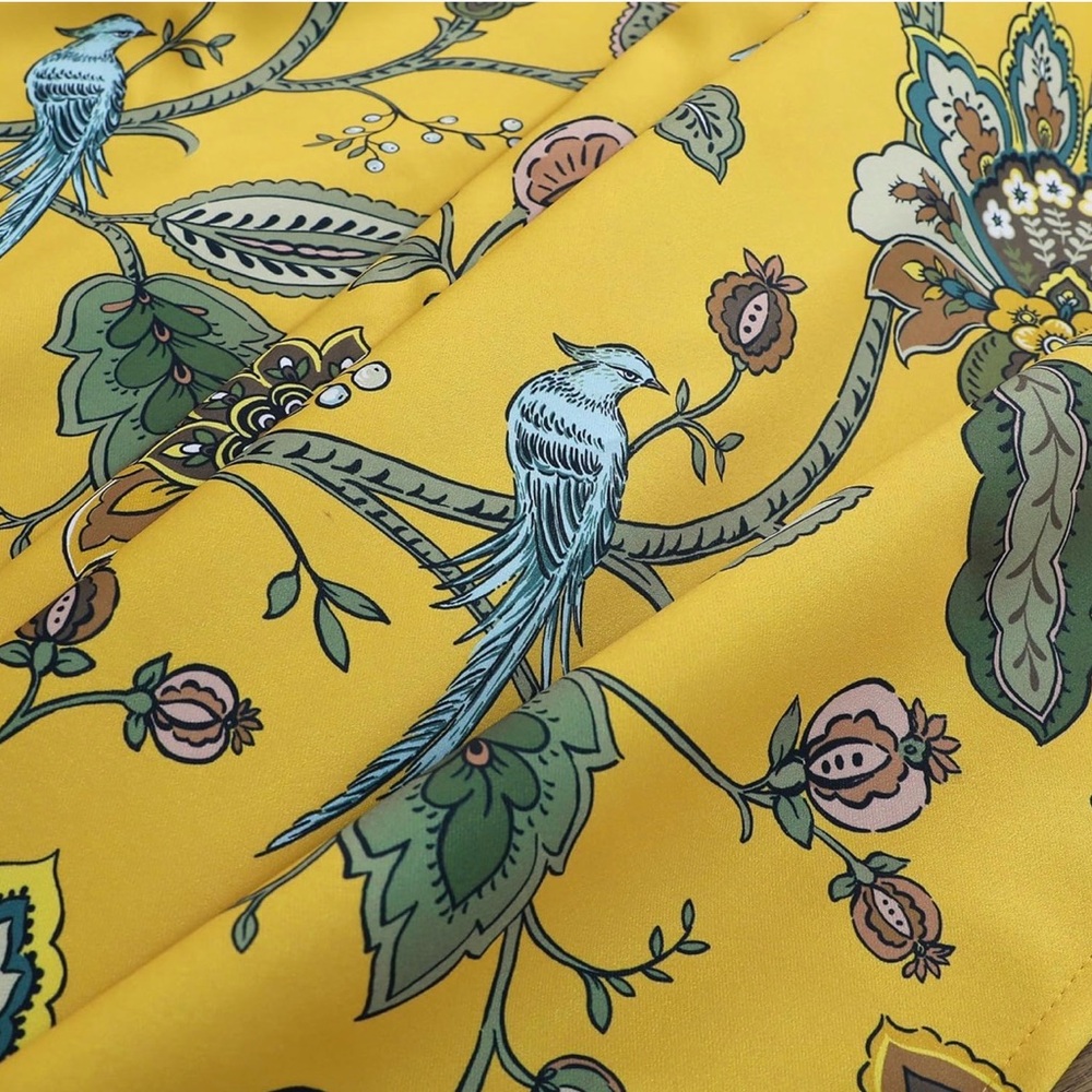 Botanical Print Yellow Window Curtains - Floral Drapes - Picture 6 of 7